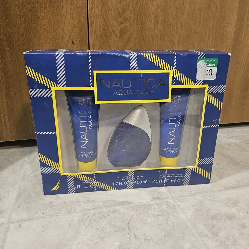 Rare Nautica Aqua Rush 3 Piece Men Fragrance Gift Set 1.7oz EDT Discontinued